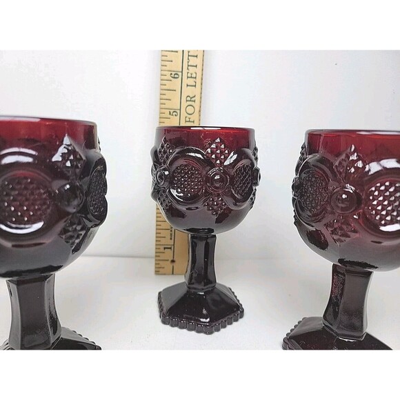 Vintage CAPE COD Set of 4 AVON Cranberry Ruby Red Glass Small GOBLET Wine 4.5” - Picture 3 of 6